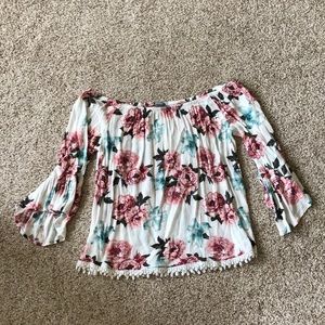 Off the Shoulder Flowered Shirt